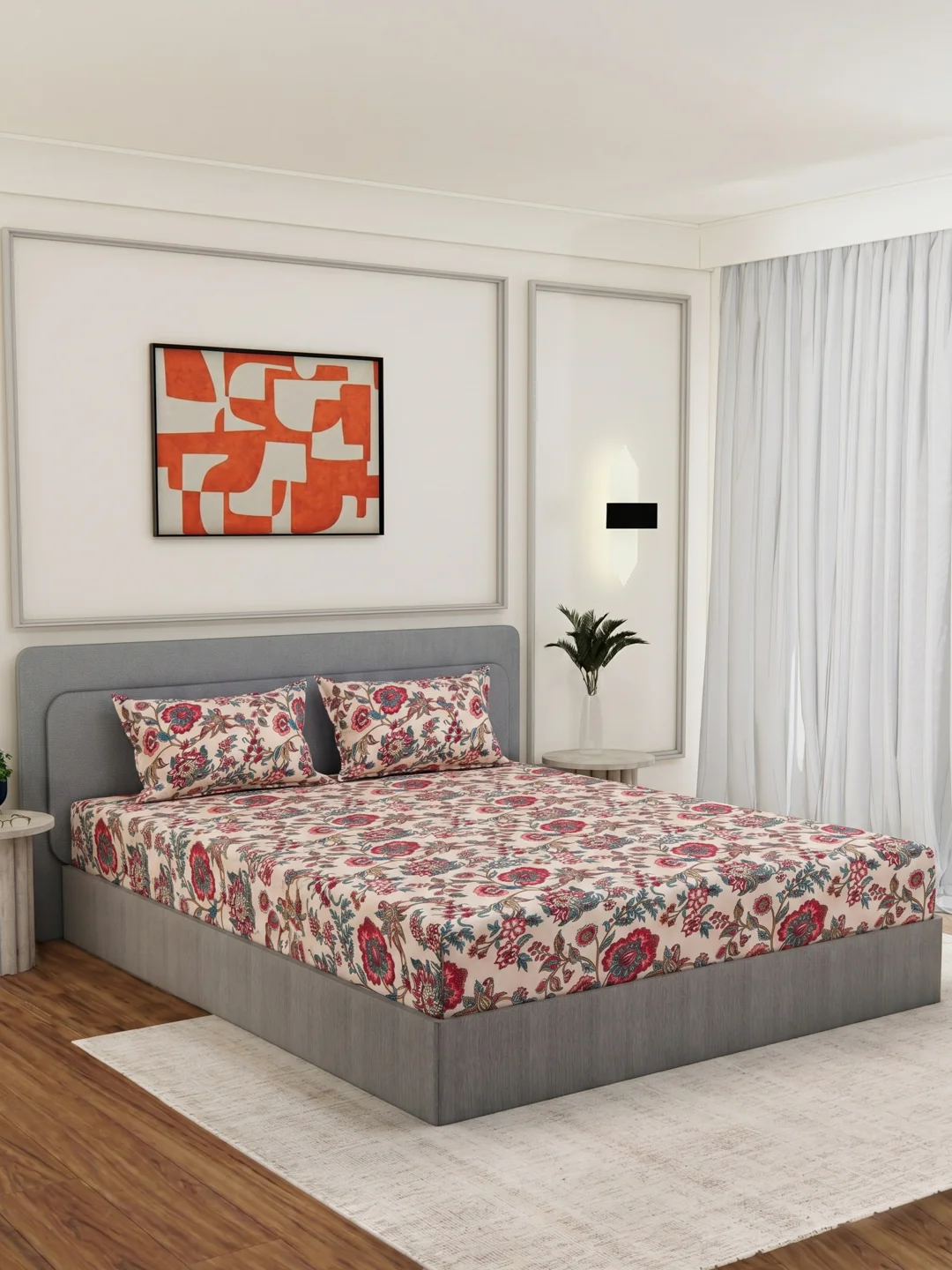 135 GSM Polyester King Size Bedsheet with 2 Pillow Covers Royal King Collection - Image 2