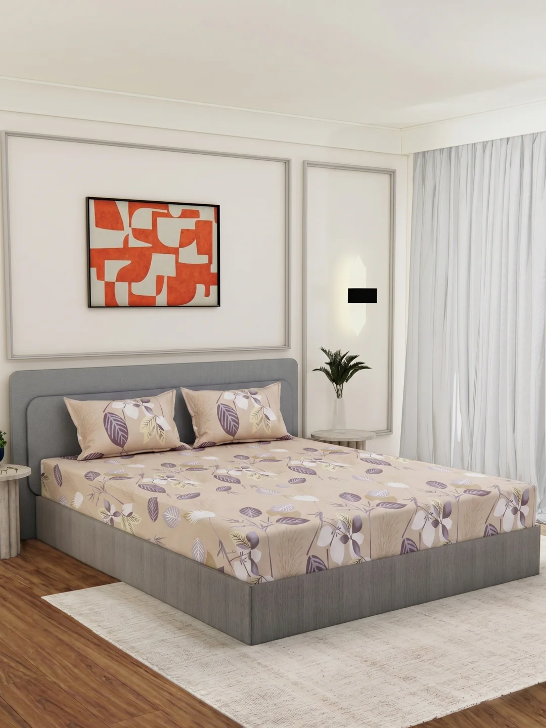 135 GSM Polyester King Size Bedsheet with 2 Pillow Covers Royal King Collection - Image 2