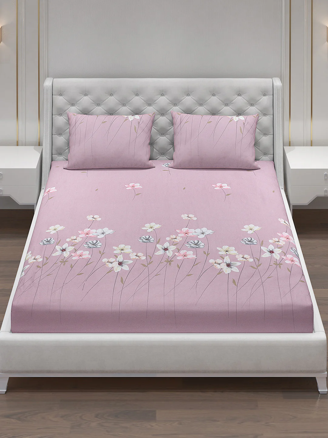 140 GSM Polyester Double Bed Bedsheet with 2 Pillow Covers - Image 2