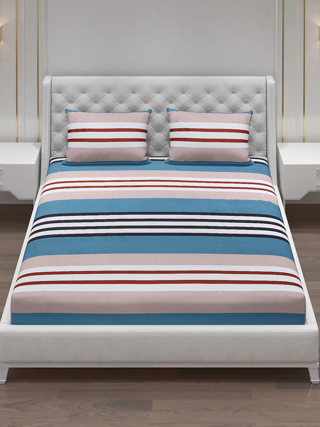 140 GSM Polyester Double Bed Bedsheet with 2 Pillow Covers - Image 2