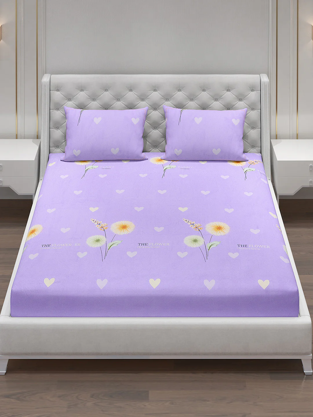 140 GSM Polyester Double Bed Bedsheet with 2 Pillow Covers - Image 2