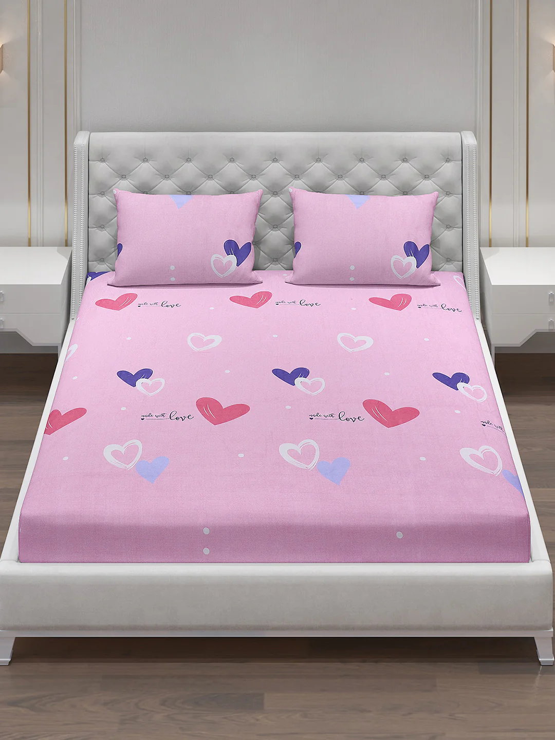 140 GSM Polyester Double Bed Bedsheet with 2 Pillow Covers - Image 2