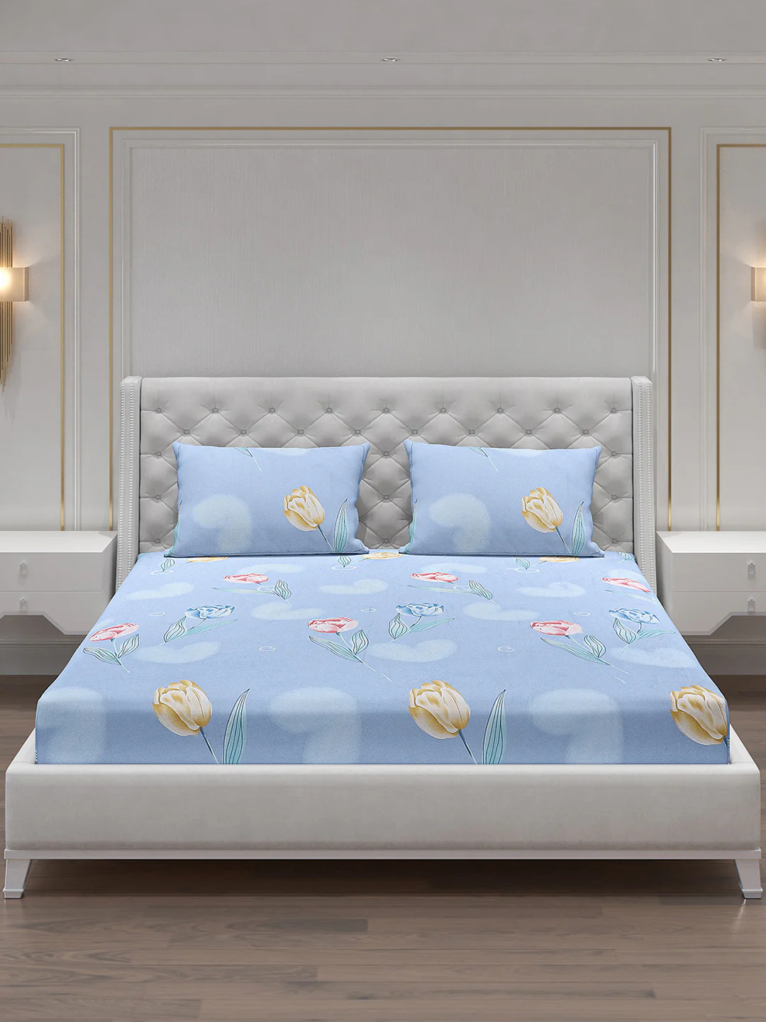 140 GSM Polyester Double Bed Bedsheet with 2 Pillow Covers - Image 3