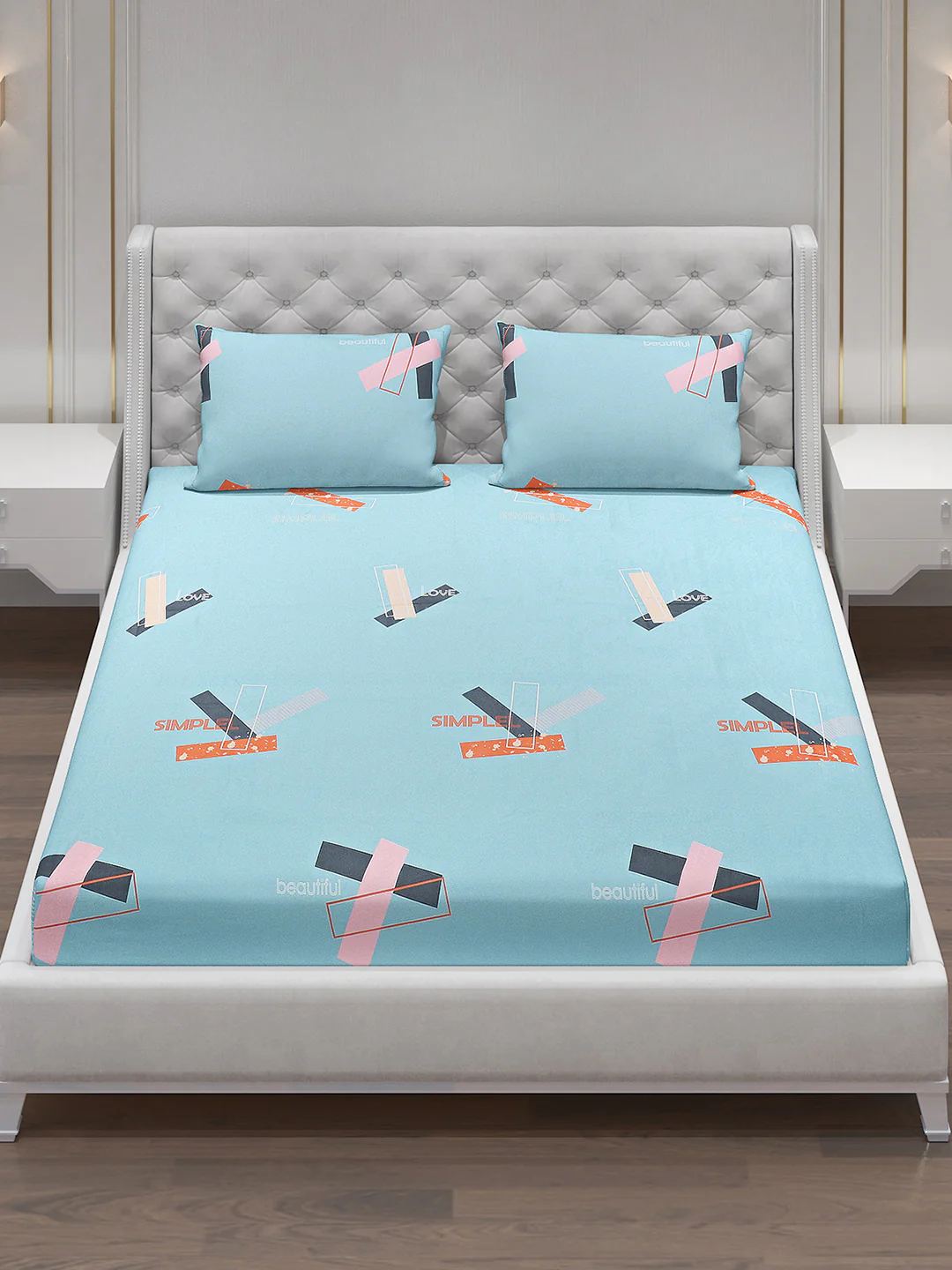 140 GSM Polyester Double Bed Bedsheet with 2 Pillow Covers - Image 2