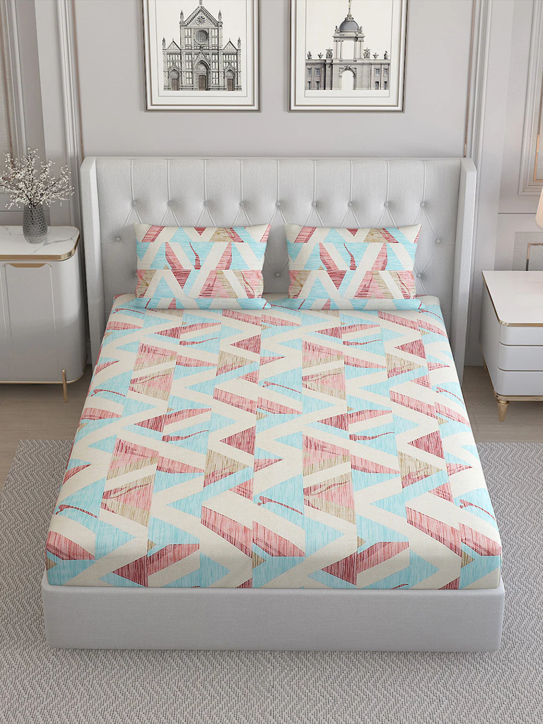 140 TC Cotton Double Bed Bedsheet with 2 Pillow Covers - Image 2