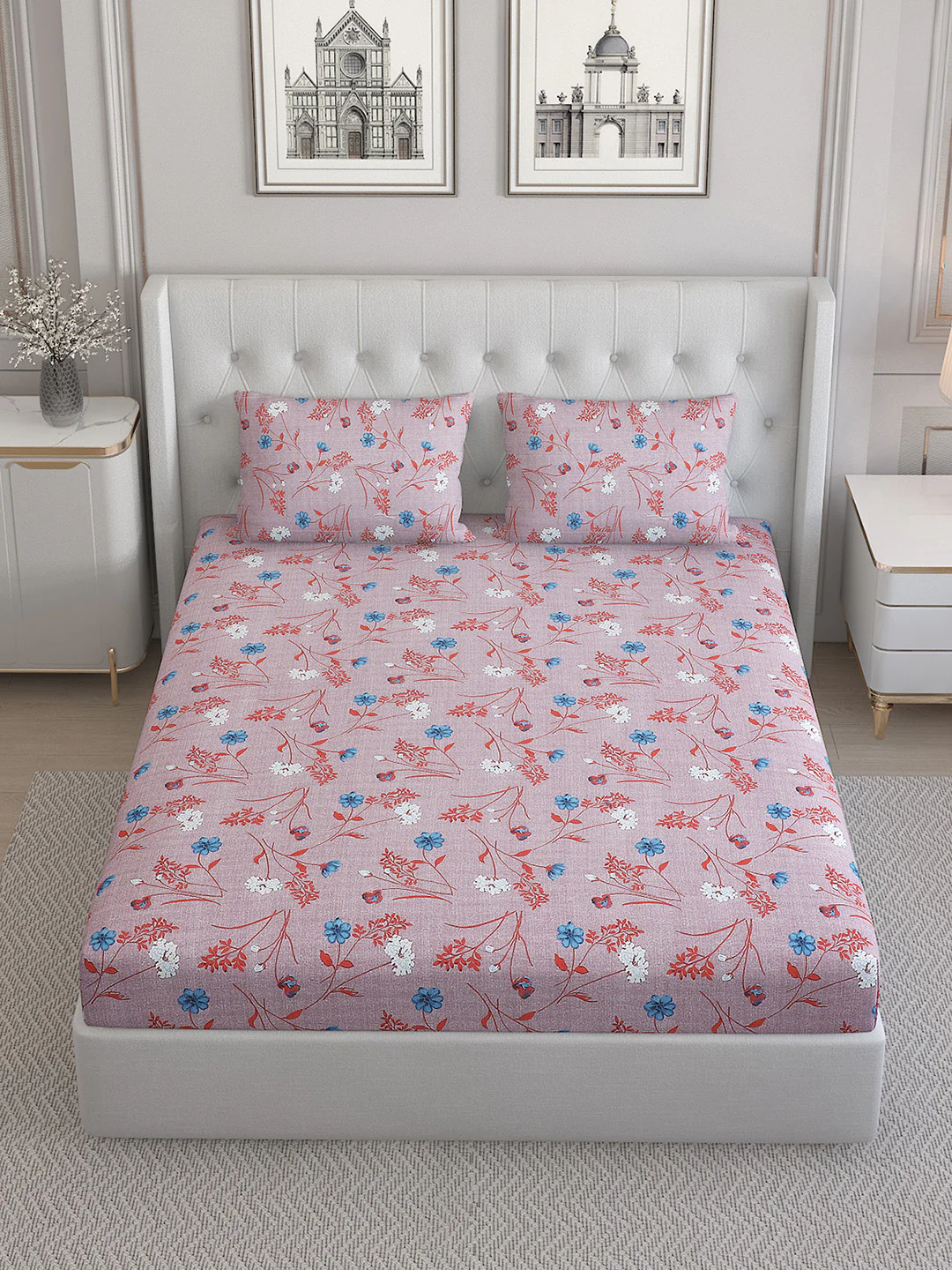 140 TC Cotton Double Bed Bedsheet with 2 Pillow Covers - Image 2