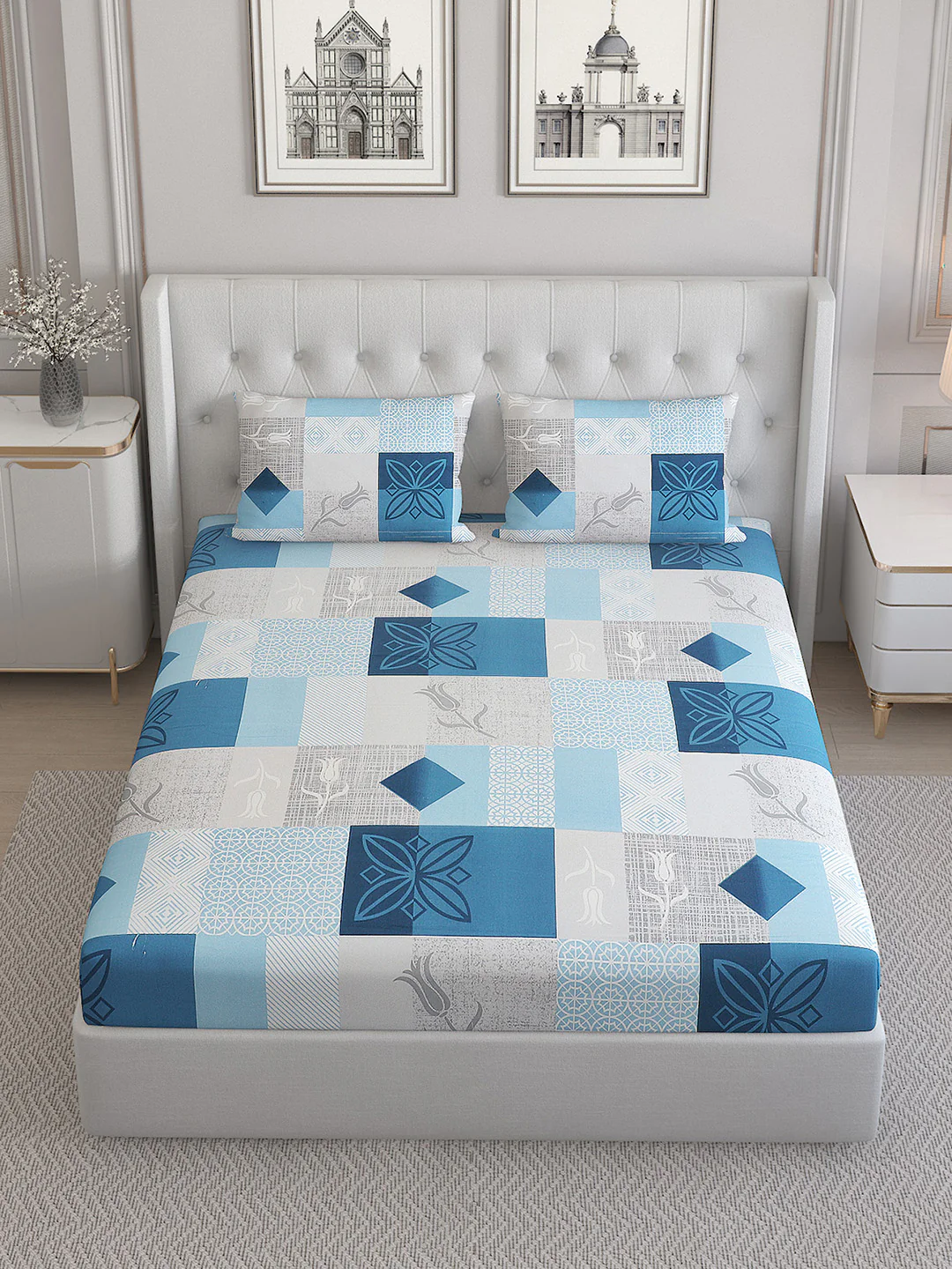 140 TC Cotton Double Bed Bedsheet with 2 Pillow Covers - Image 2