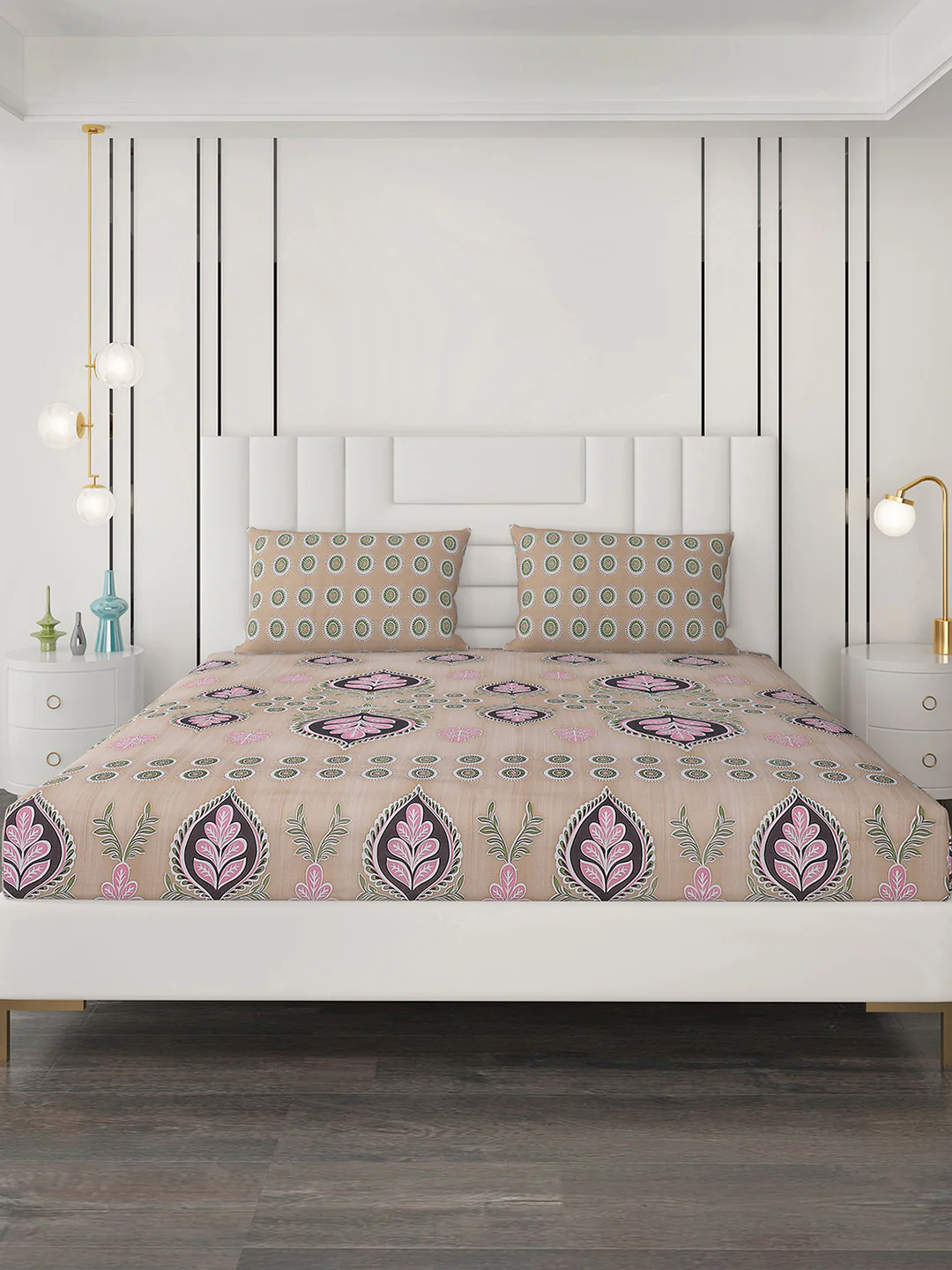 144 TC Beige Cotton Double Bedsheet with 2 Pillow Covers - Image 3