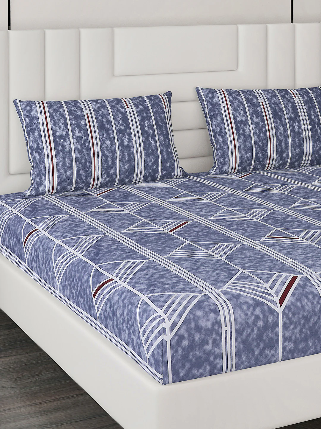 144 TC Blue Cotton Double Bedsheet with 2 Pillow Covers - Image 4
