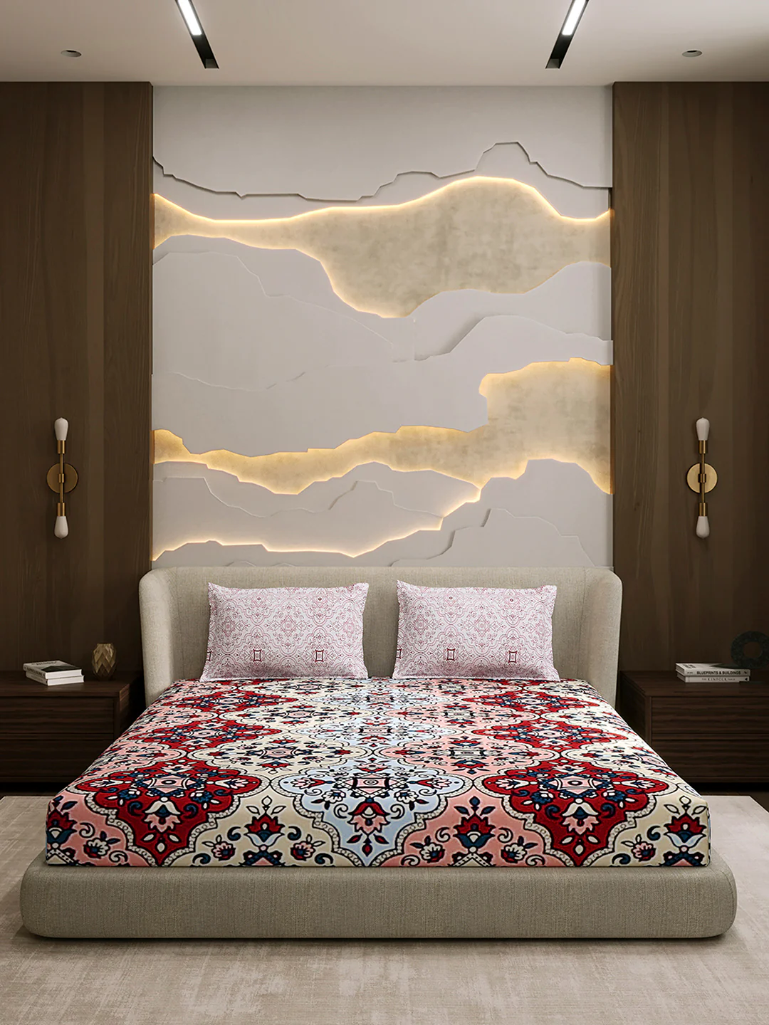 144 TC Cotton Double Bed 1 Fitted Bedsheet with 2 Pillow Cover (Solstice) - Image 3
