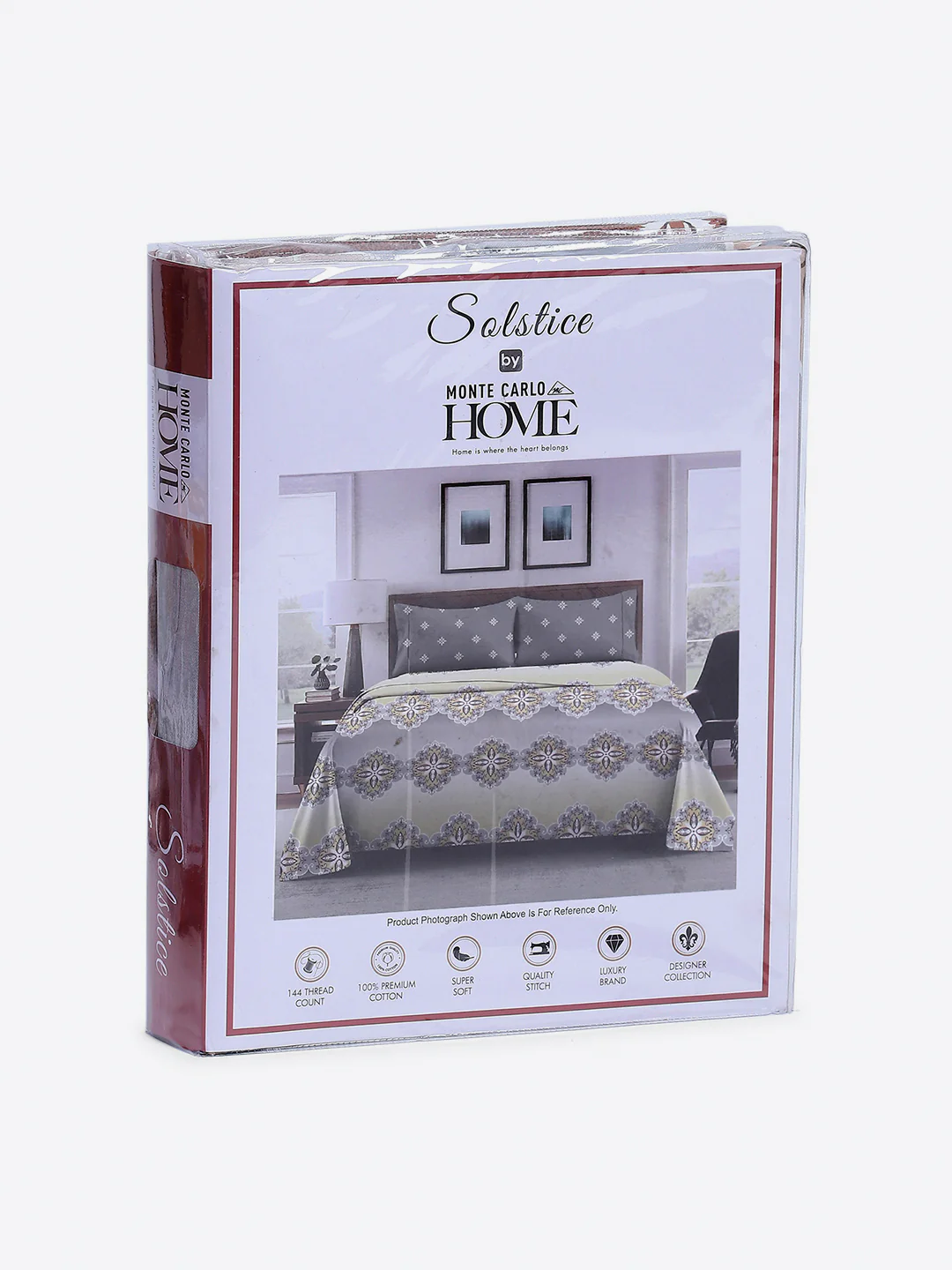 144 TC Cotton Double Bed 1 Fitted Bedsheet with 2 Pillow Cover (Solstice) - Image 10