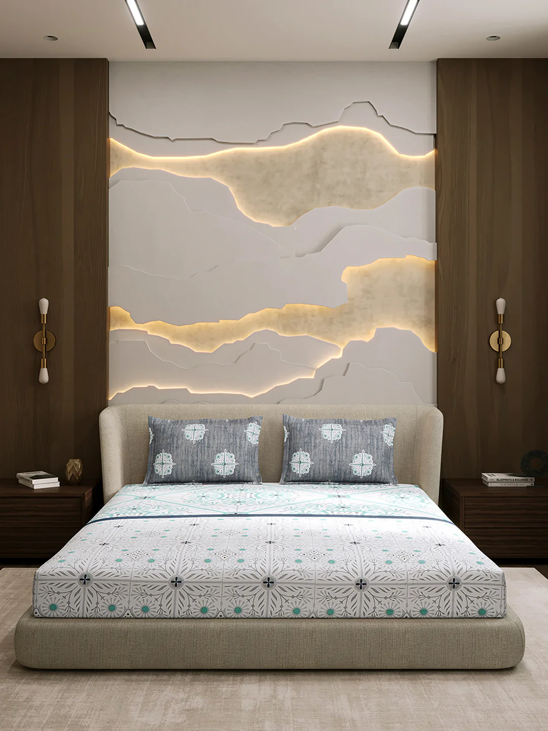 144 TC Cotton Double Bed 1 Fitted Bedsheet with 2 Pillow Cover (Solstice) - Image 3