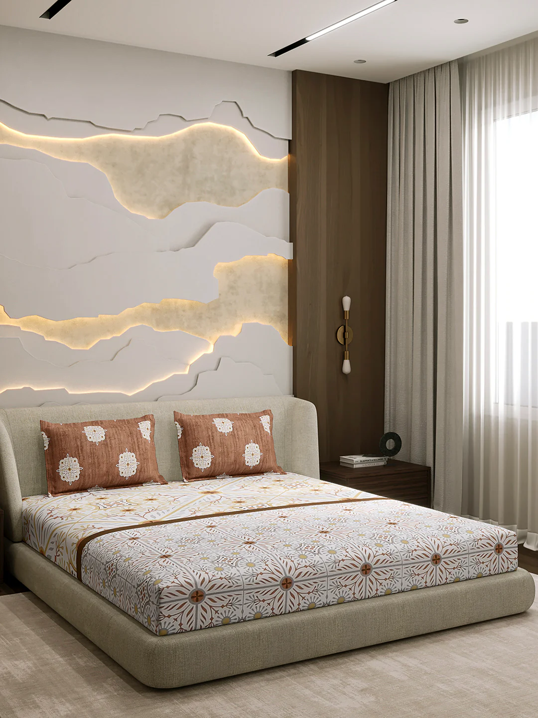 144 TC Cotton Double Bed 1 Fitted Bedsheet with 2 Pillow Cover (Solstice) - Image 4