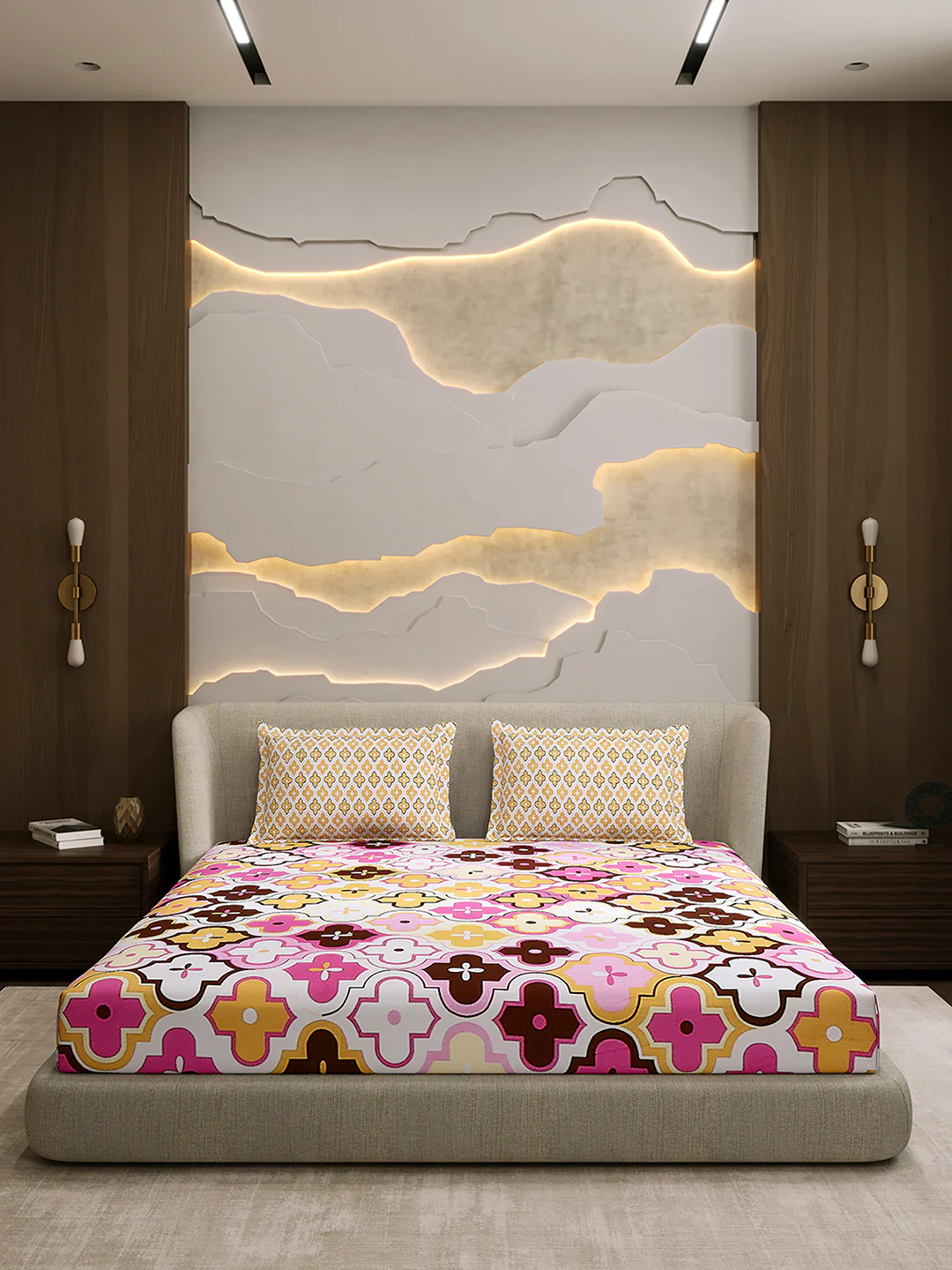 144 TC Cotton Double Bed 1 Fitted Bedsheet with 2 Pillow Cover (Solstice) - Image 3