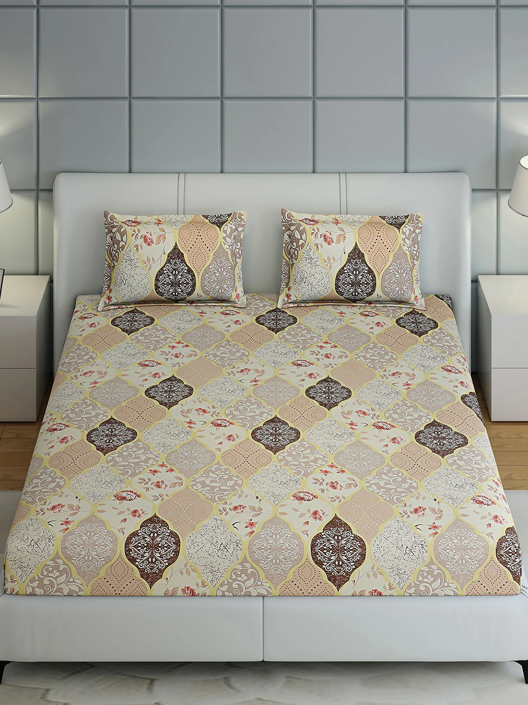 144 TC Cotton Double Bed 1 Bedsheet with 2 Pillow Covers (Fashnik) - Image 2