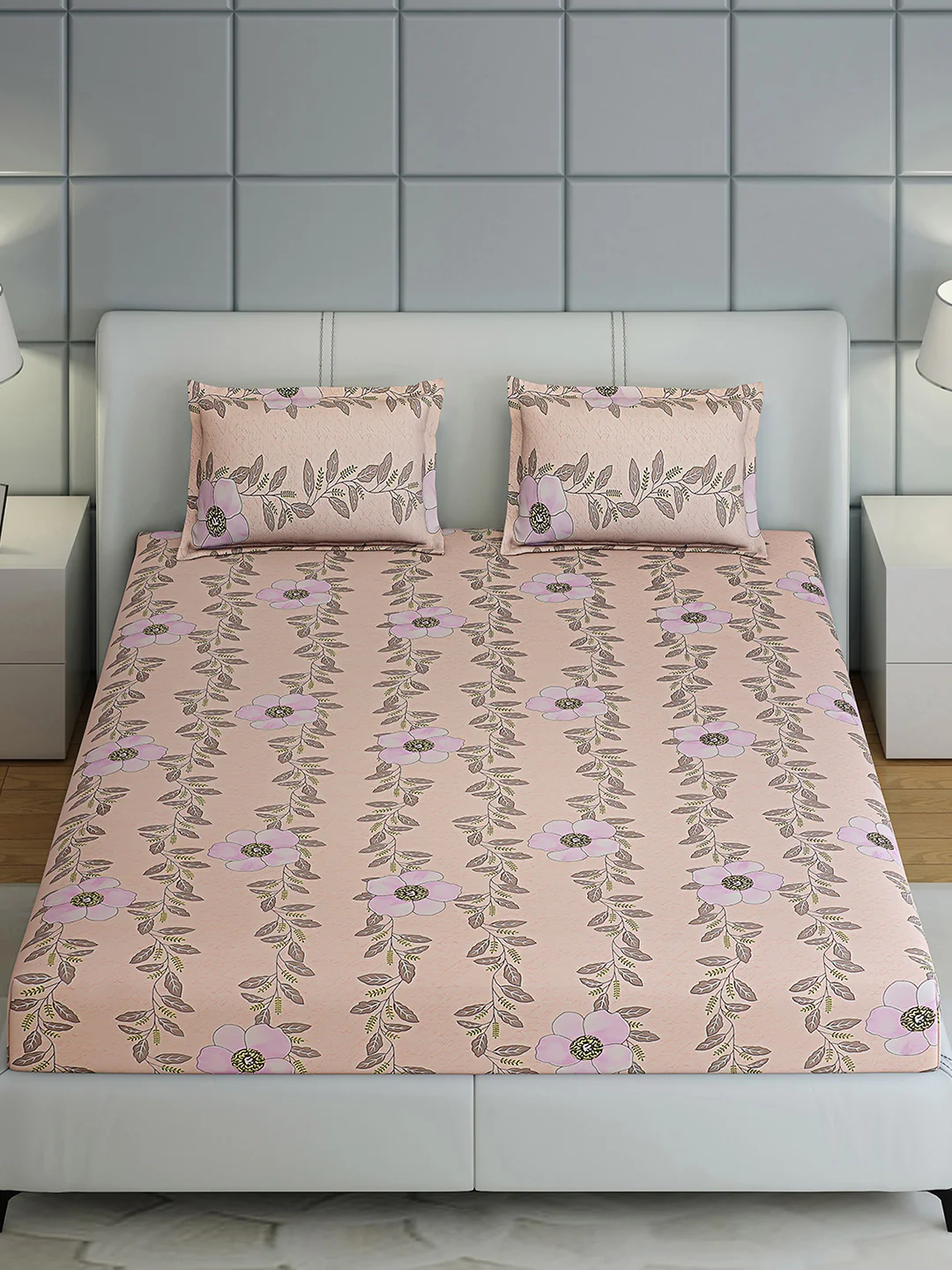 144 TC Cotton Double Bed 1 Bedsheet with 2 Pillow Covers (Fashnik) - Image 2