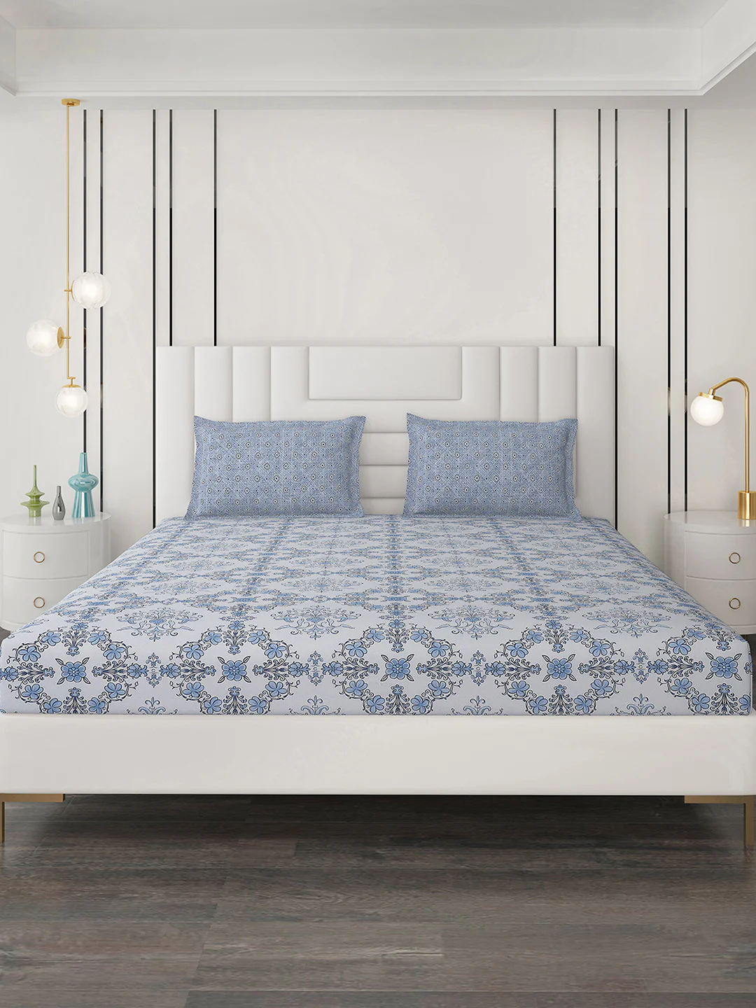 144 TC Cotton Double Bedsheet with 2 Pillow Covers - Image 3