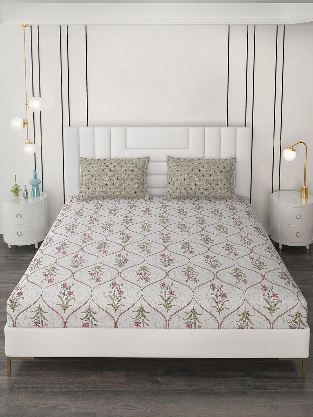144 TC Cotton Double Bedsheet with 2 Pillow Covers - Image 2