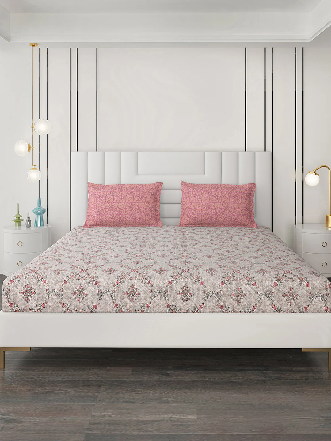 144 TC Cotton Double Bedsheet with 2 Pillow Covers - Image 3