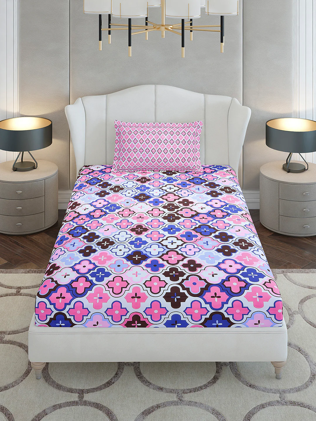 144 TC Cotton Single Bedsheet with 1 Pillow Cover (Solstice) - Image 2