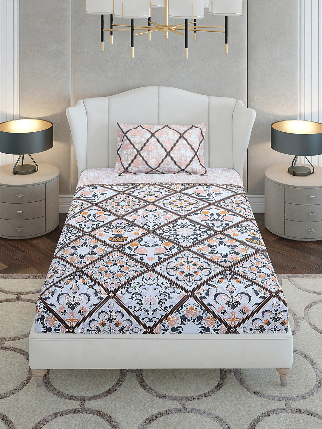 144 TC Cotton Single Bedsheet with 1 Pillow Cover (Solstice) - Image 2