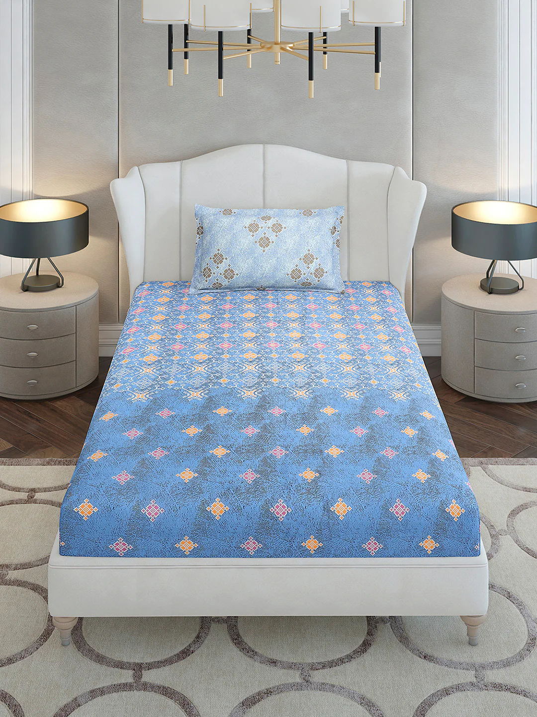 144 TC Cotton Single Bedsheet with 1 Pillow Cover (Solstice) - Image 2