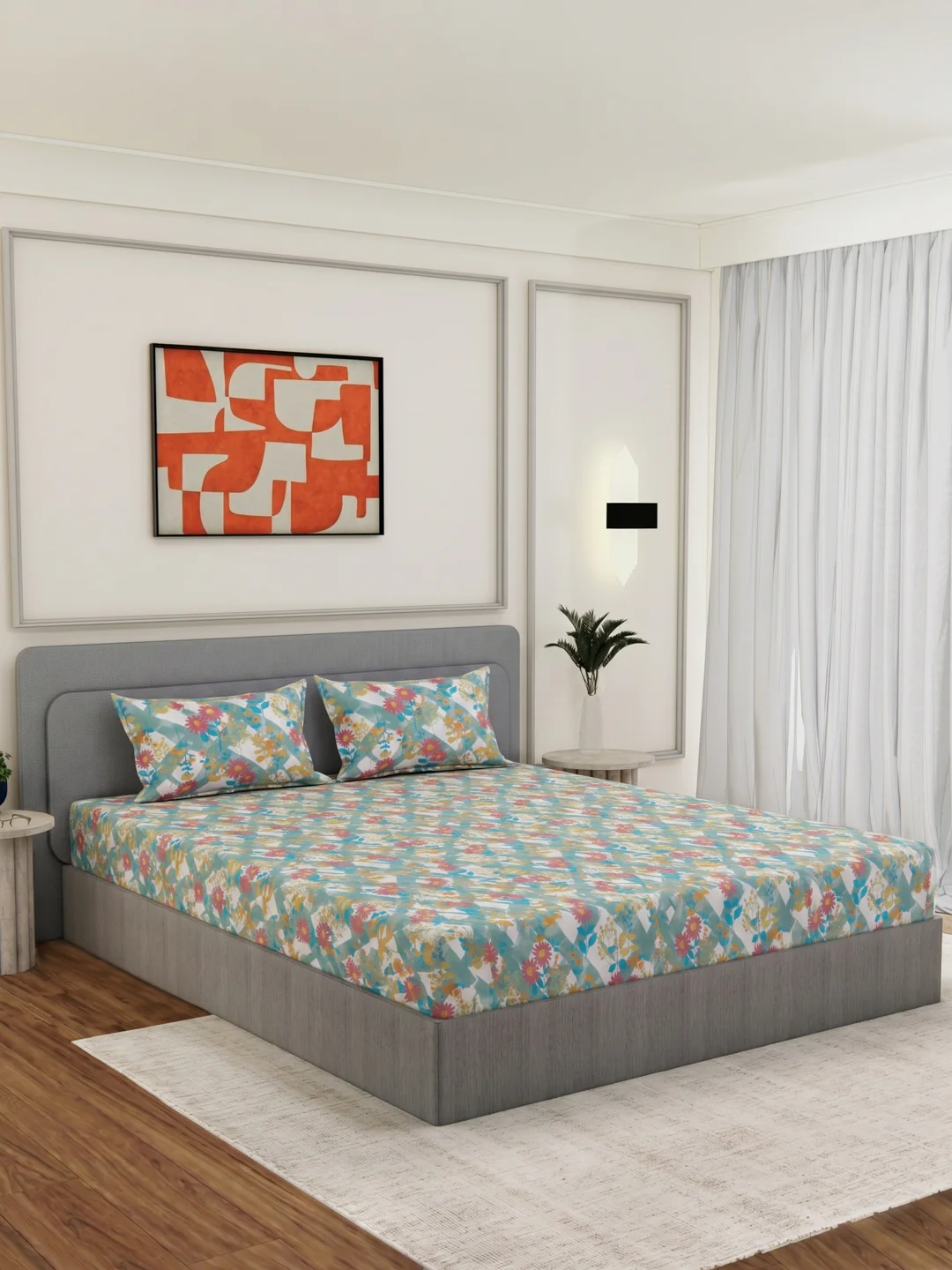 144 TC Pure Cotton Double Bed Bedsheet with 2 Pillow Covers Prestige Collection - Image 2