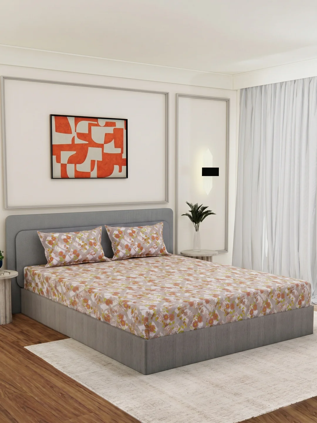 144 TC Pure Cotton Double Bed Bedsheet with 2 Pillow Covers Prestige Collection - Image 2