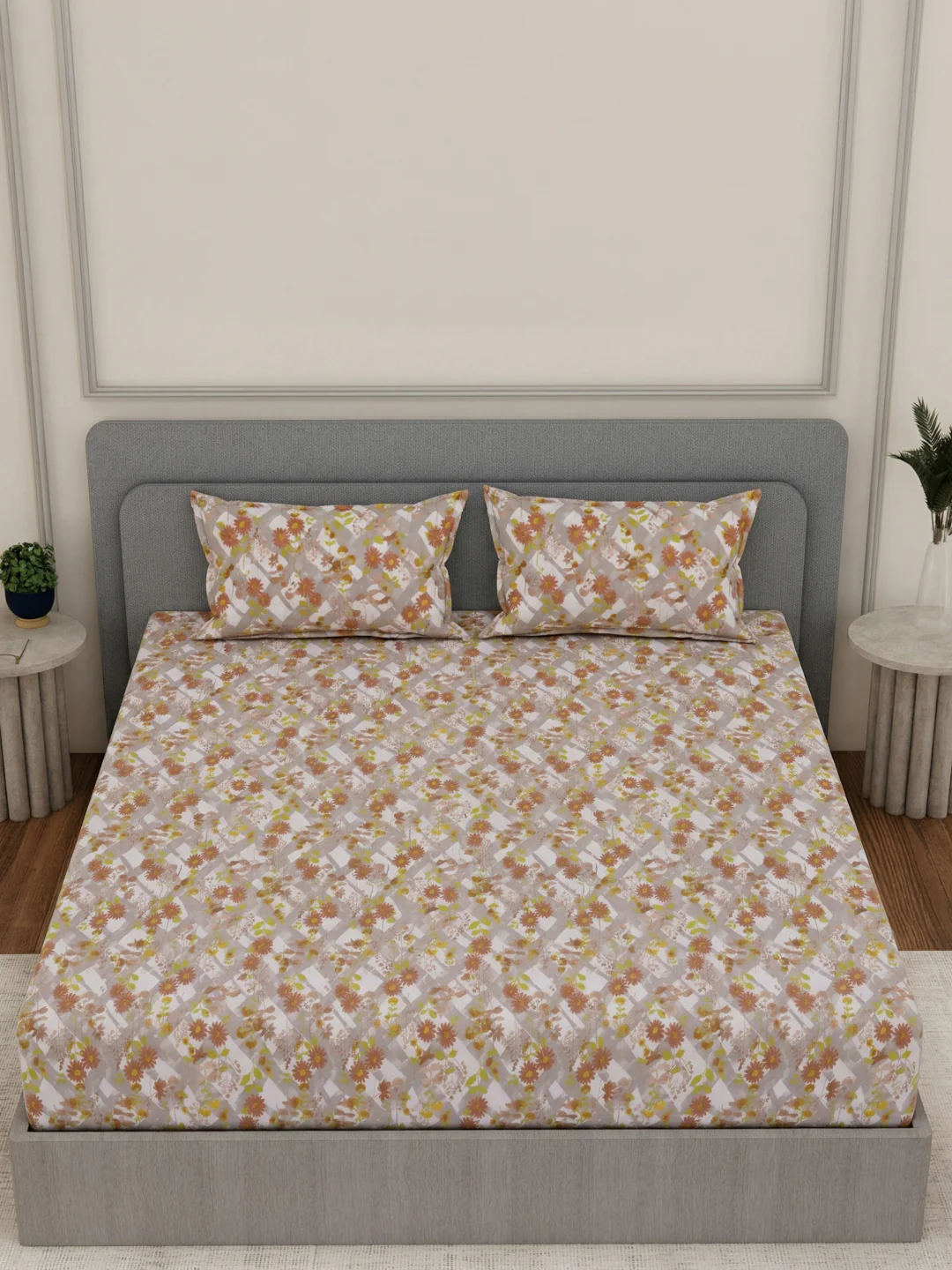 144 TC Pure Cotton Double Bed Bedsheet with 2 Pillow Covers Prestige Collection - Image 4