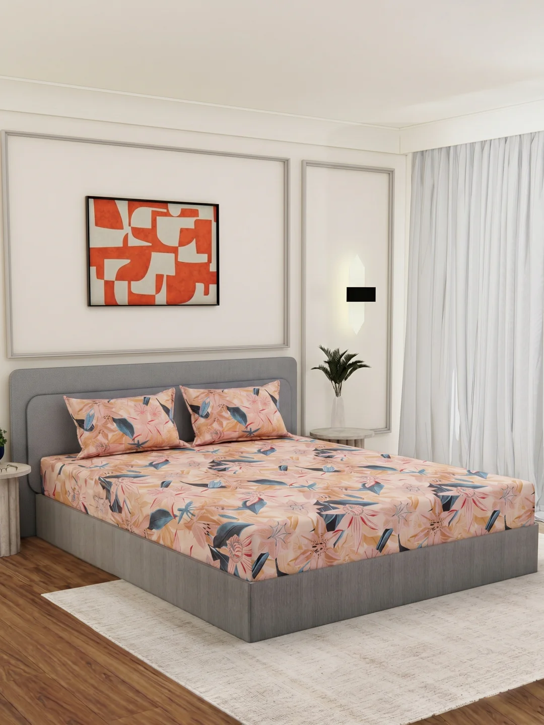 144 TC Pure Cotton Double Bed Bedsheet with 2 Pillow Covers Prestige Collection - Image 2