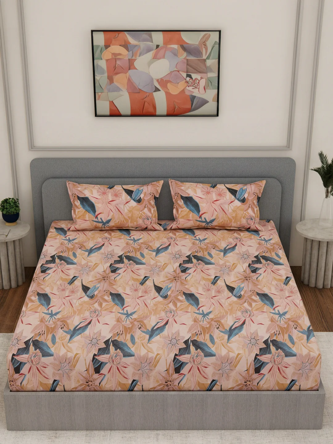 144 TC Pure Cotton Double Bed Bedsheet with 2 Pillow Covers Prestige Collection - Image 4