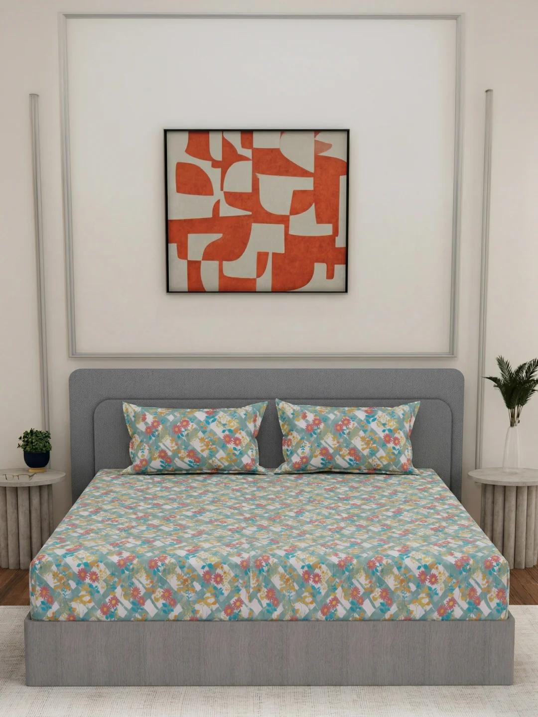 144 TC Pure Cotton King Size Bedsheet with 2 Pillow Covers Prestige Collection - Image 3