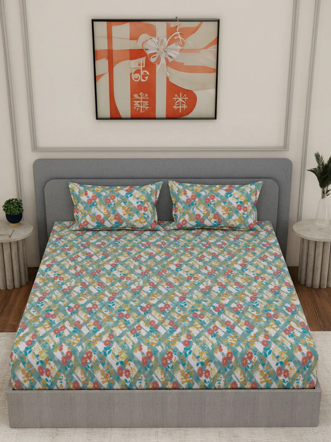 144 TC Pure Cotton King Size Bedsheet with 2 Pillow Covers Prestige Collection - Image 4
