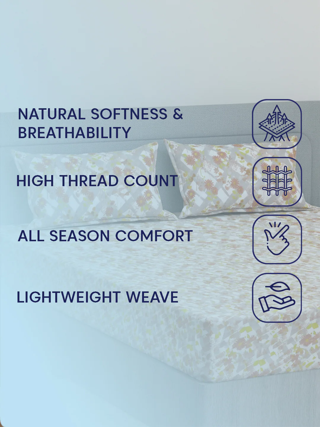 144 TC Pure Cotton King Size Bedsheet with 2 Pillow Covers Prestige Collection - Image 9