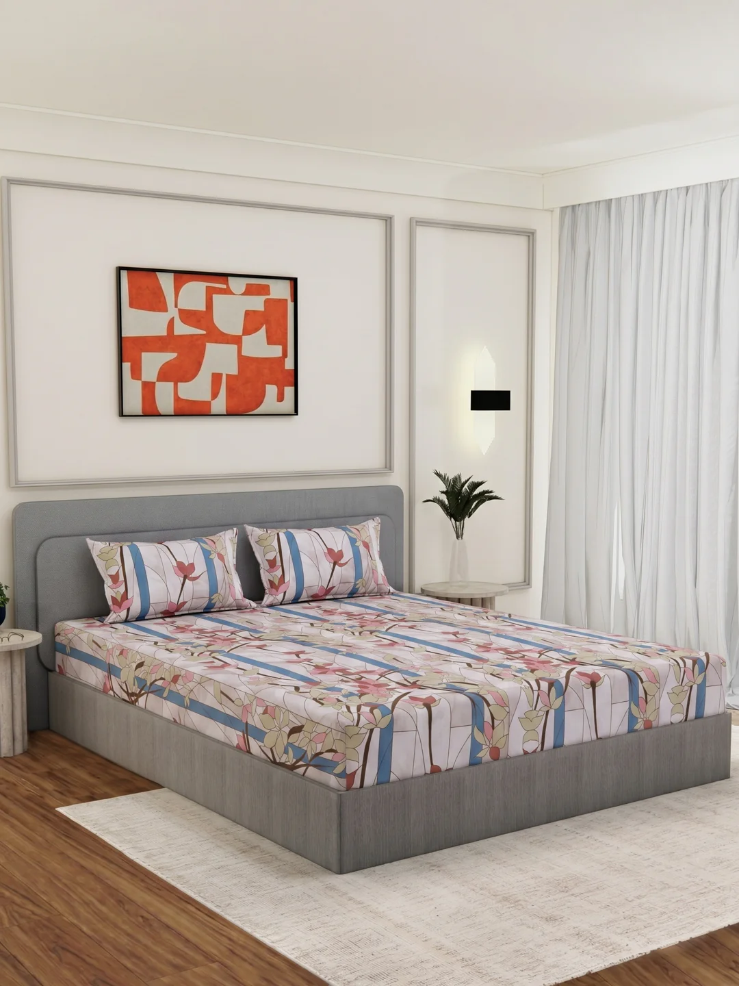 144 TC Pure Cotton King Size Bedsheet with 2 Pillow Covers Prestige Collection - Image 2