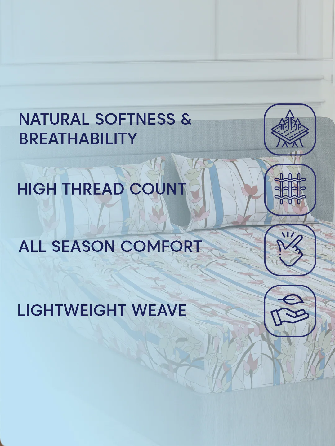 144 TC Pure Cotton King Size Bedsheet with 2 Pillow Covers Prestige Collection - Image 9