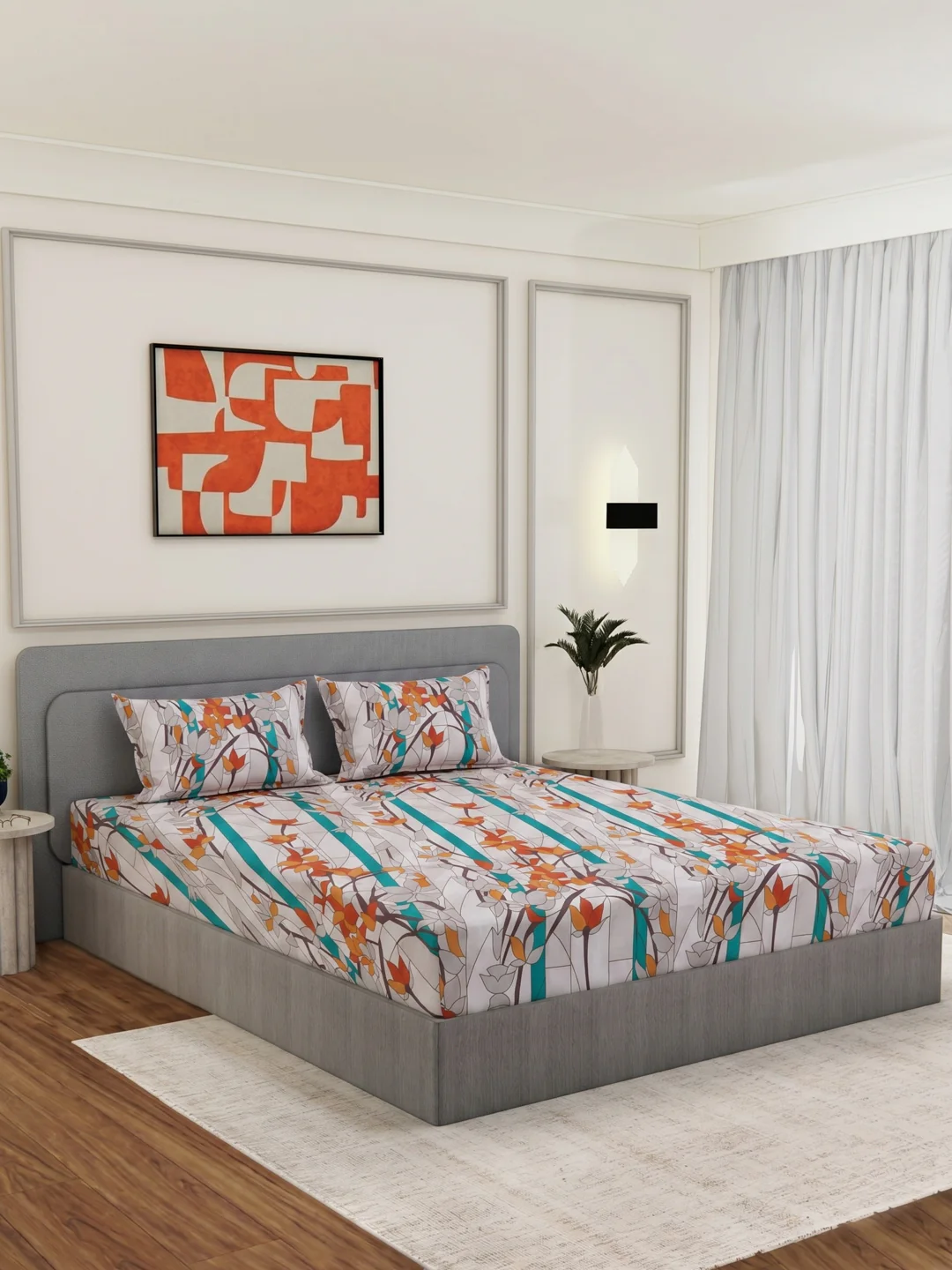 144 TC Pure Cotton King Size Bedsheet with 2 Pillow Covers Prestige Collection - Image 2