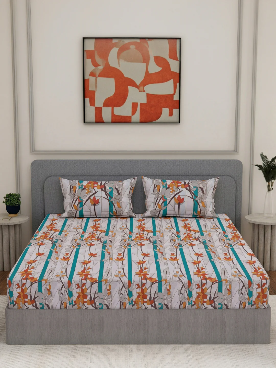 144 TC Pure Cotton King Size Bedsheet with 2 Pillow Covers Prestige Collection - Image 3