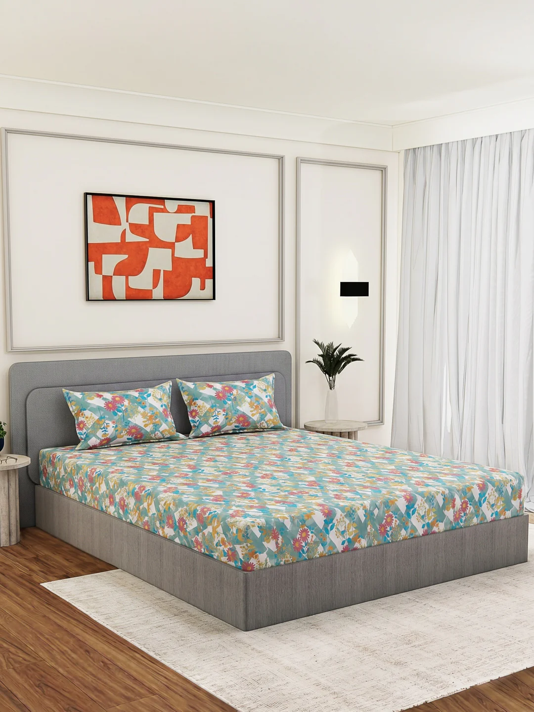 144 TC Pure Cotton King Size Bedsheet with 2 Pillow Covers Prestige Collection - Image 2
