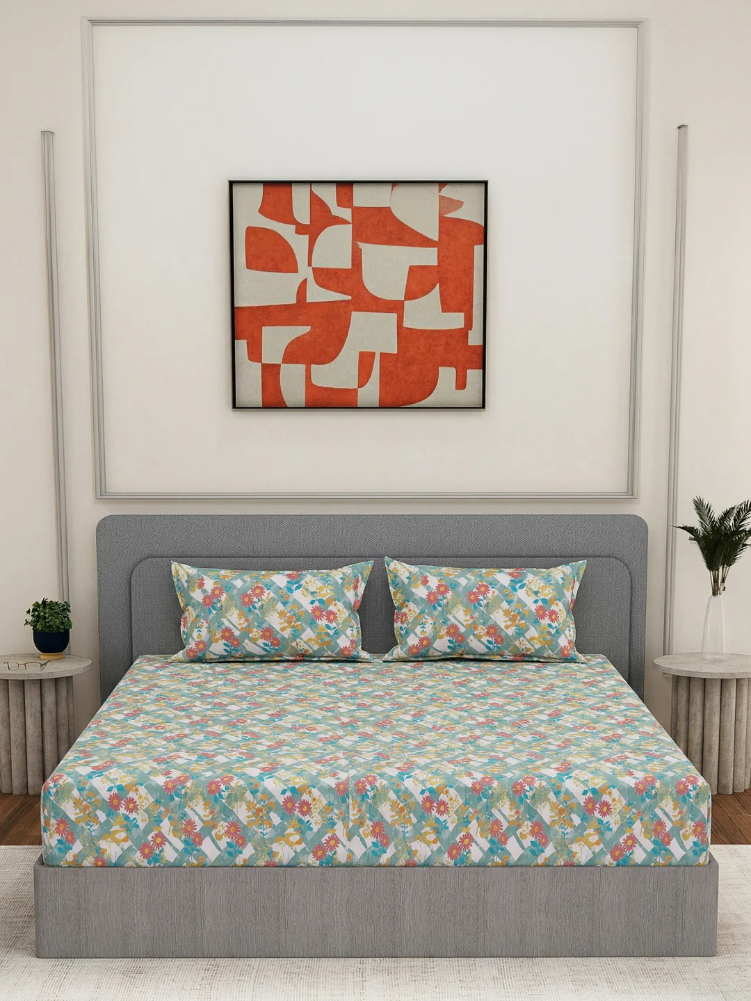 144 TC Pure Cotton King Size Bedsheet with 2 Pillow Covers Prestige Collection - Image 3