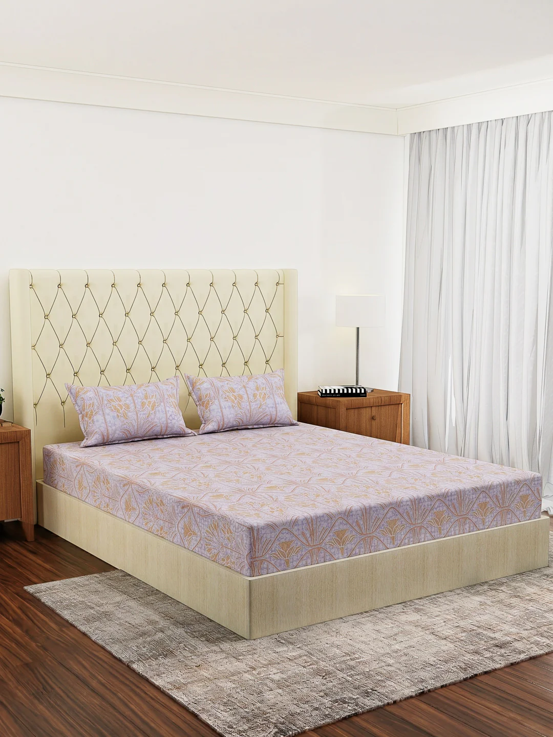 144 TC Pure Cotton King Size Bedsheet with 2 Pillow Covers Prestige Collection - Image 2