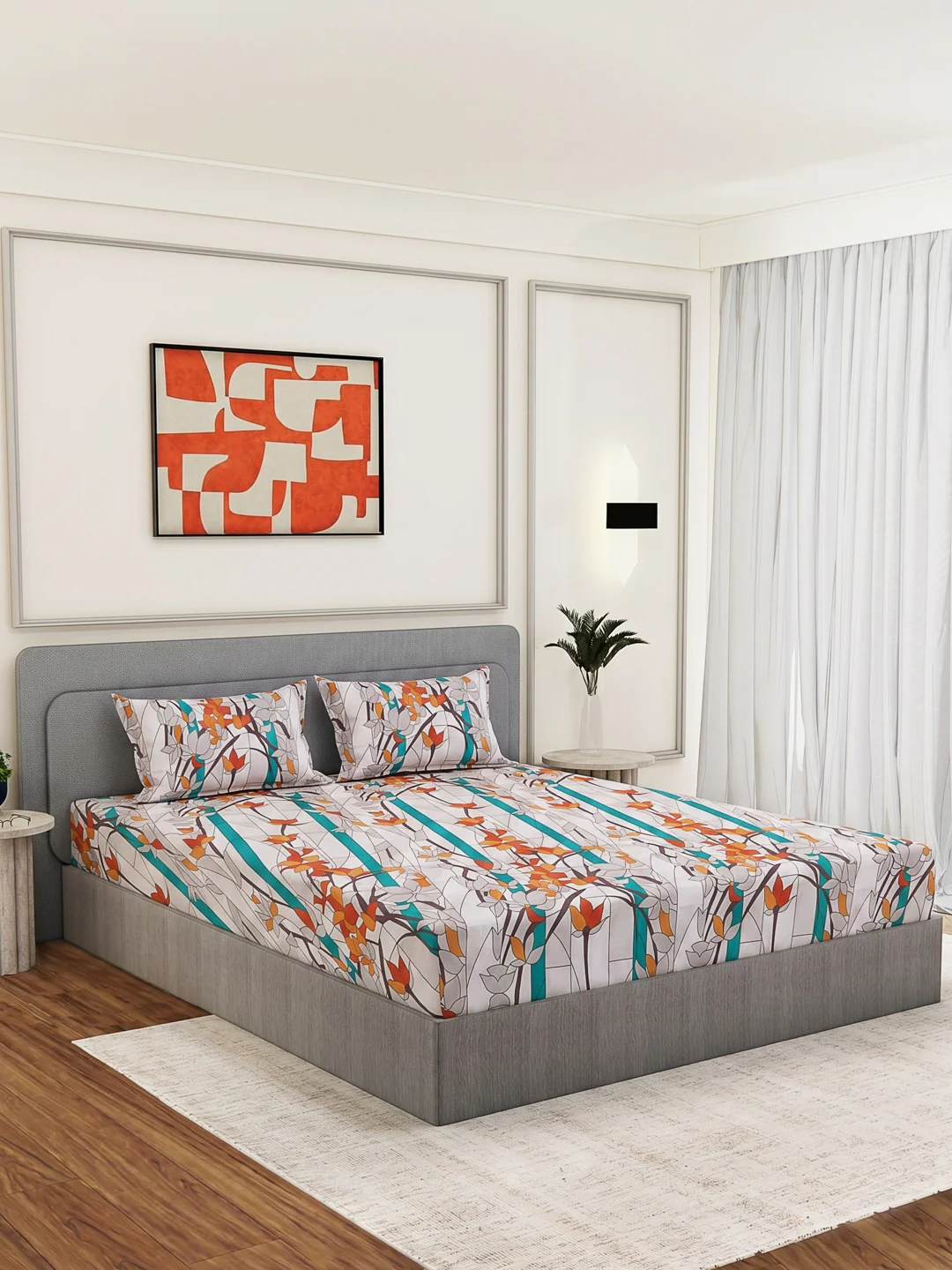 144 TC Pure Cotton King Size Bedsheet with 2 Pillow Covers Prestige Collection - Image 2