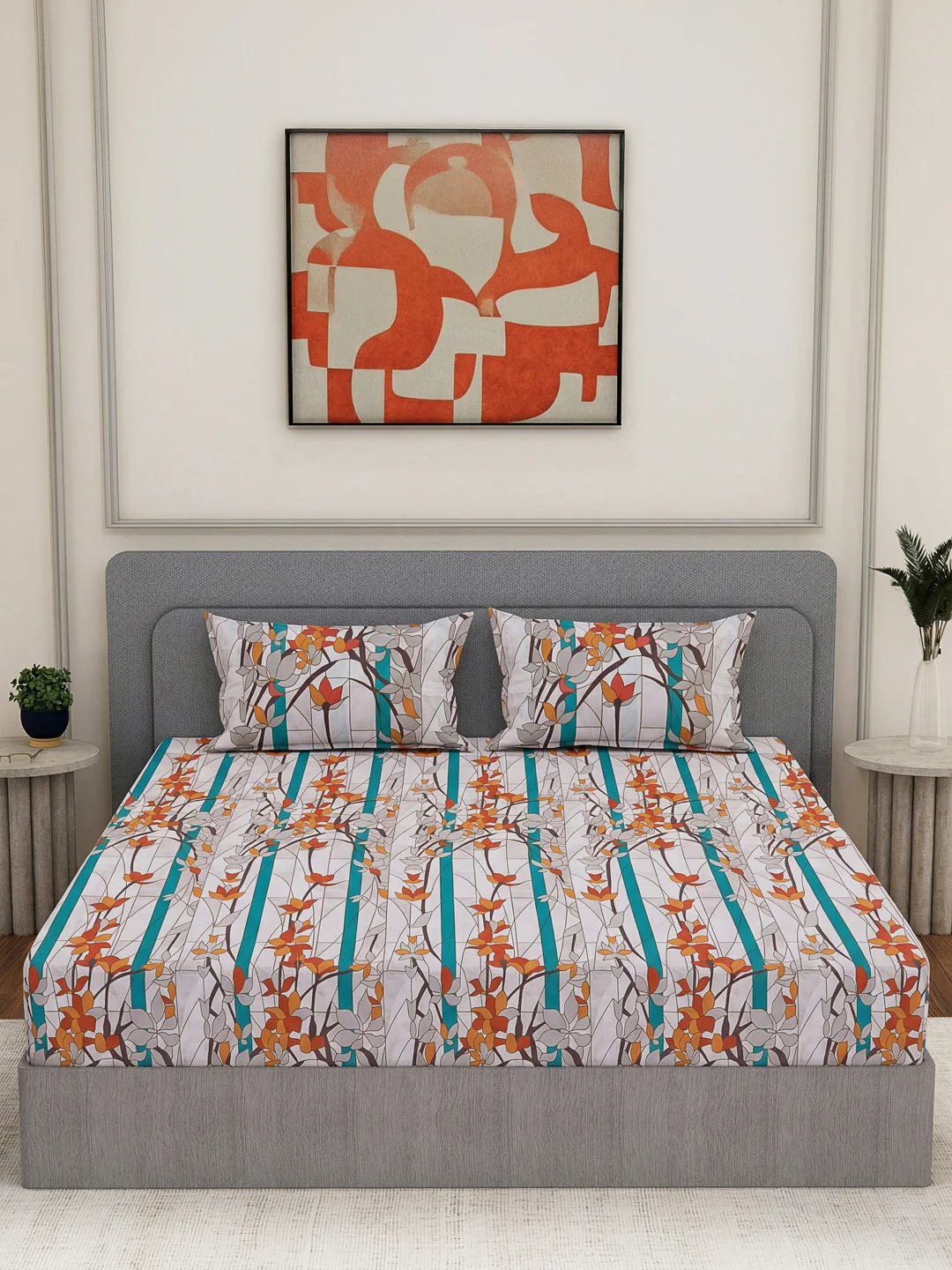 144 TC Pure Cotton King Size Bedsheet with 2 Pillow Covers Prestige Collection - Image 3