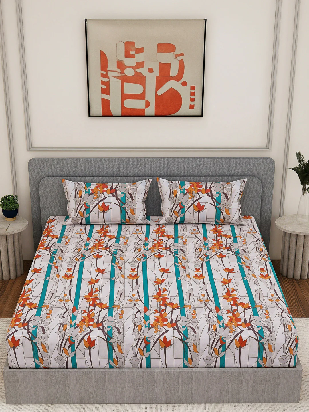 144 TC Pure Cotton King Size Bedsheet with 2 Pillow Covers Prestige Collection - Image 4