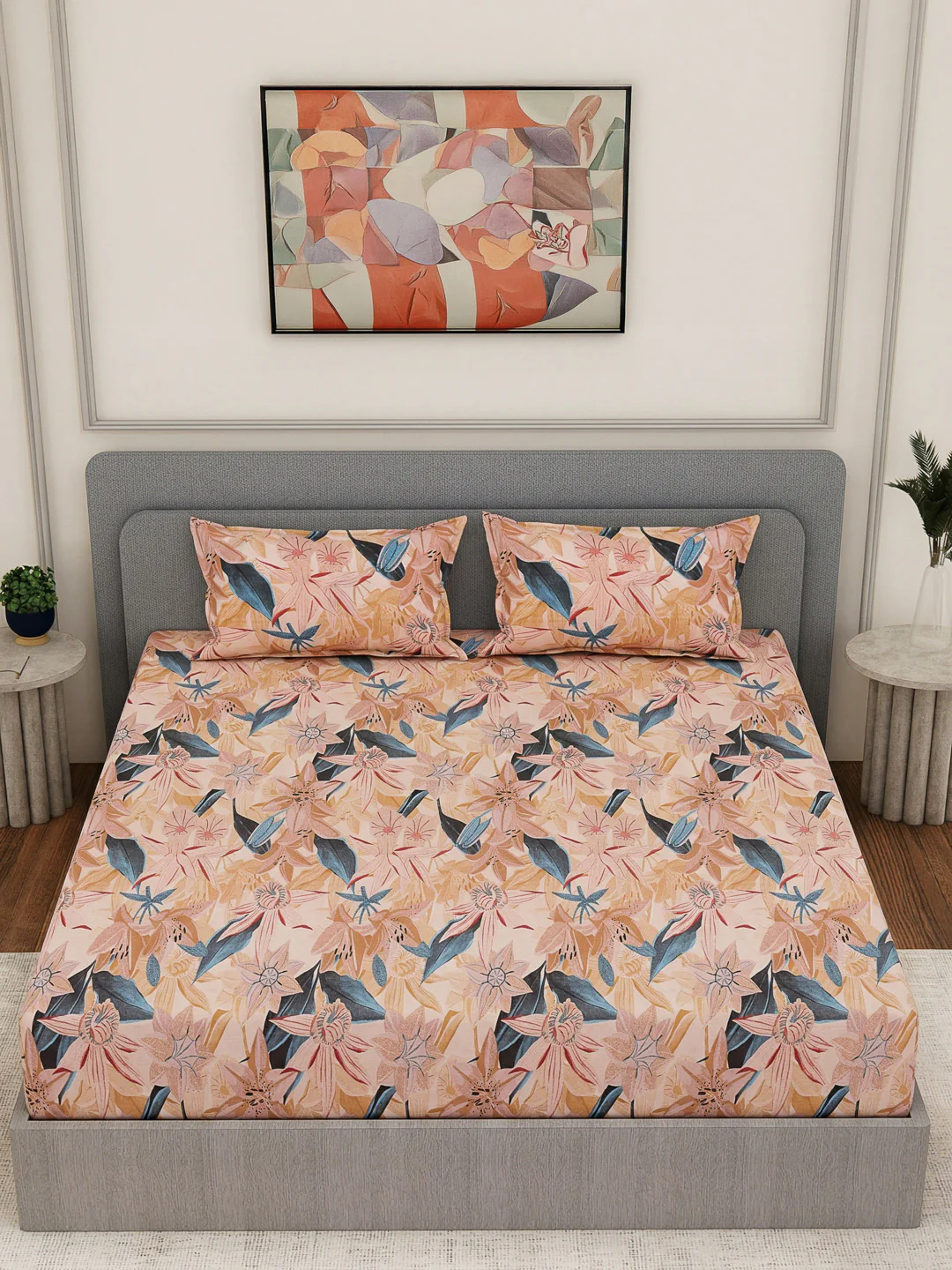 144 TC Pure Cotton King Size Bedsheet with 2 Pillow Covers Prestige Collection - Image 4