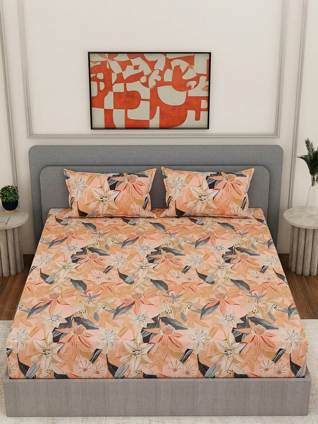 144 TC Pure Cotton King Size Bedsheet with 2 Pillow Covers Prestige Collection - Image 4