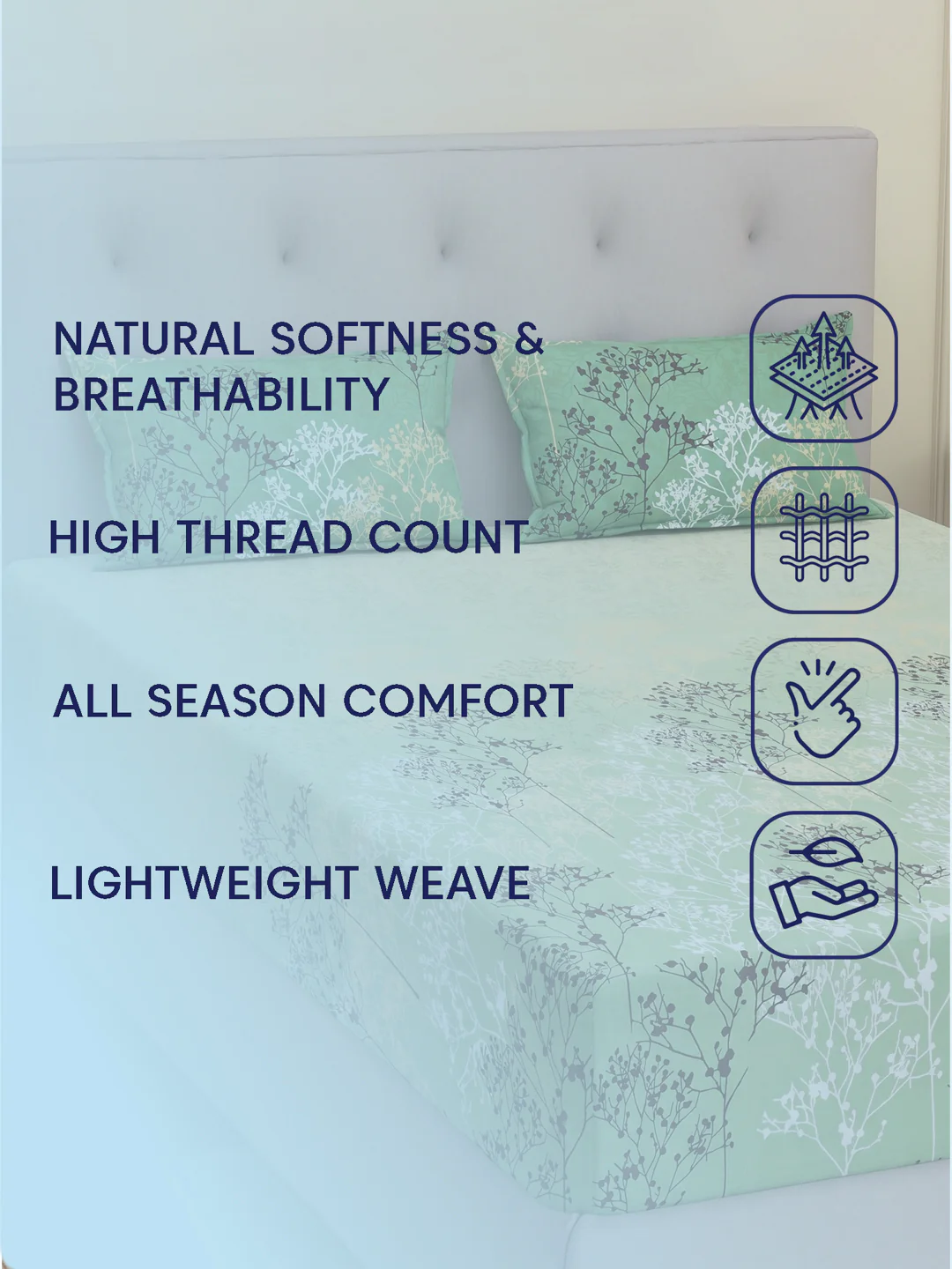 144 TC Pure Cotton King Size Bedsheet with 2 Pillow Covers Sensations Collection - Image 9