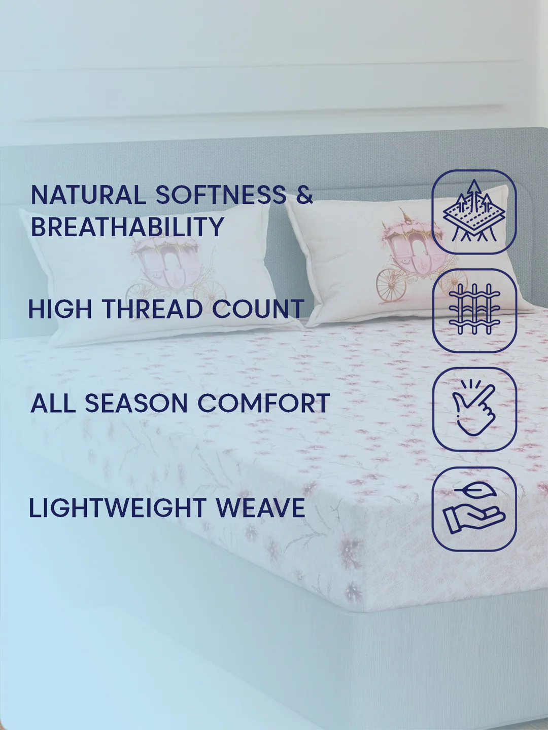 144 TC Pure Cotton King Size Bedsheet with 2 Pillow Covers Sensations Collection - Image 9