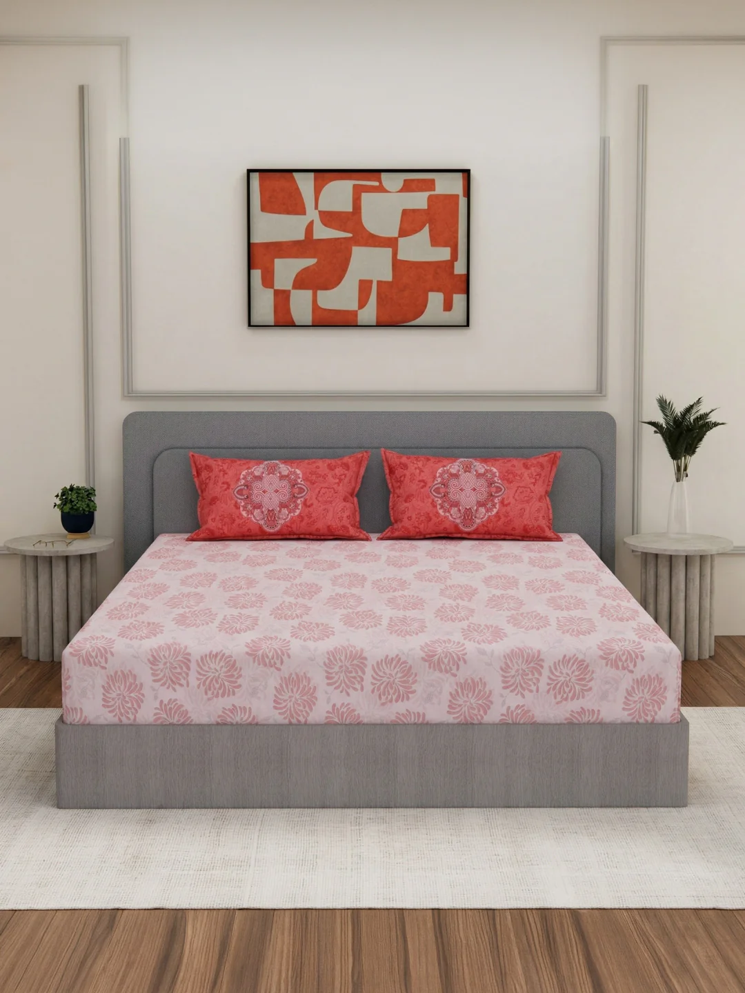 144 TC Pure Cotton King Size Bedsheet with 2 Pillow Covers Sensations Collection - Image 3