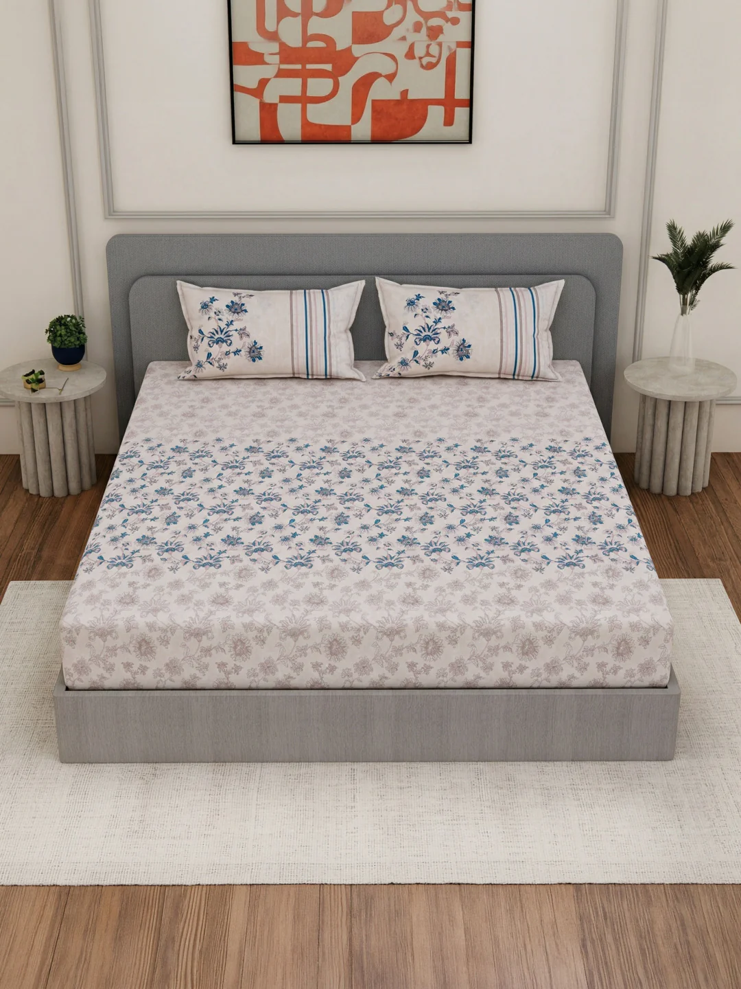 144 TC Pure Cotton King Size Bedsheet with 2 Pillow Covers Sensations Collection - Image 4